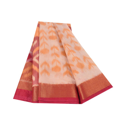 Sanskriti Vintage Sarees Peach Ikat Handwoven Sambhalpuri Pure CottonSari Fabric
