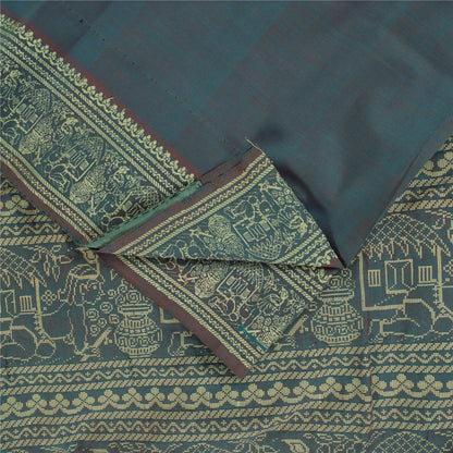 Sanskriti Vintage Sarees Blue Baluchari Woven BlendCotton Sari 5+yd Craft Fabric