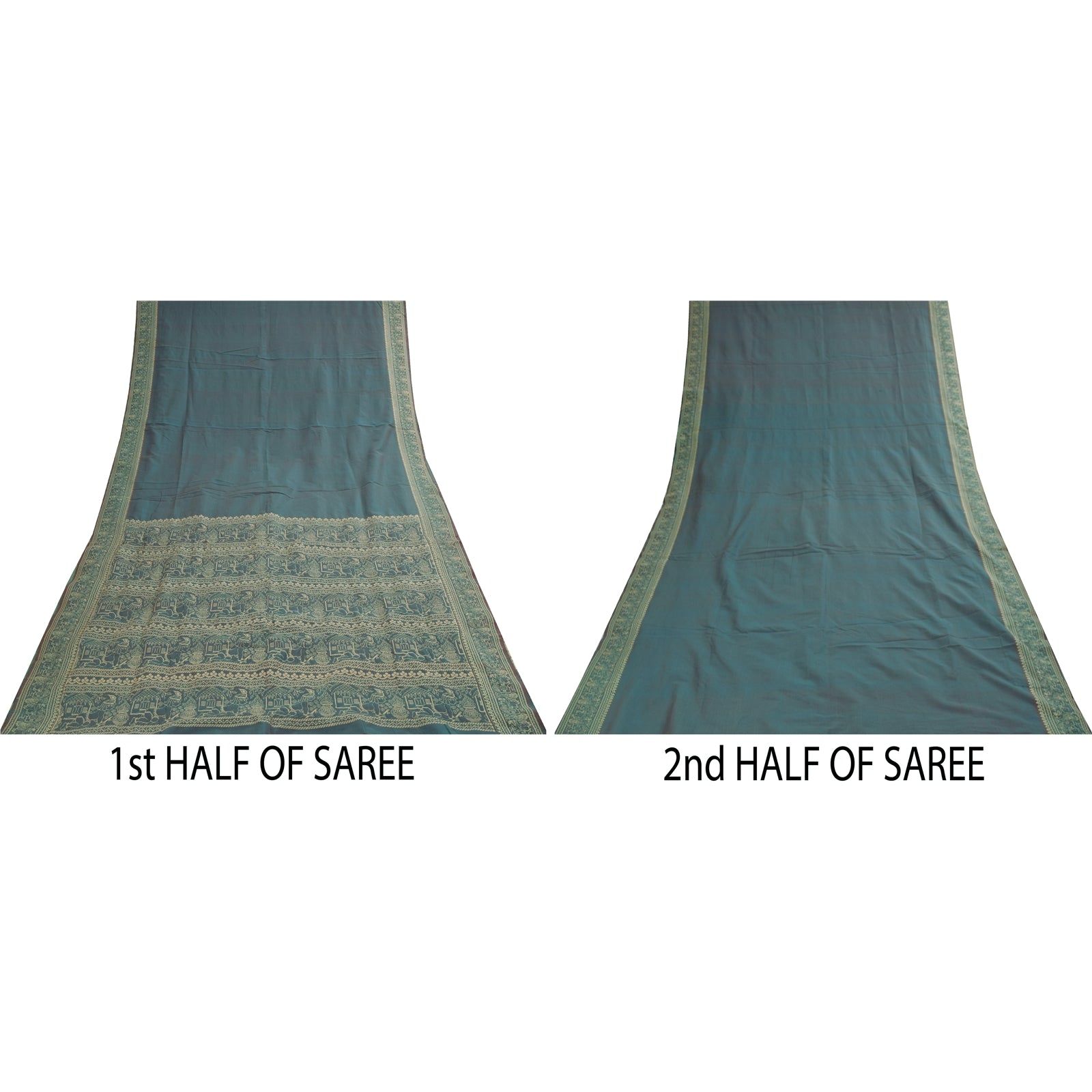 Sanskriti Vintage Sarees Blue Baluchari Woven BlendCotton Sari 5+yd Craft Fabric