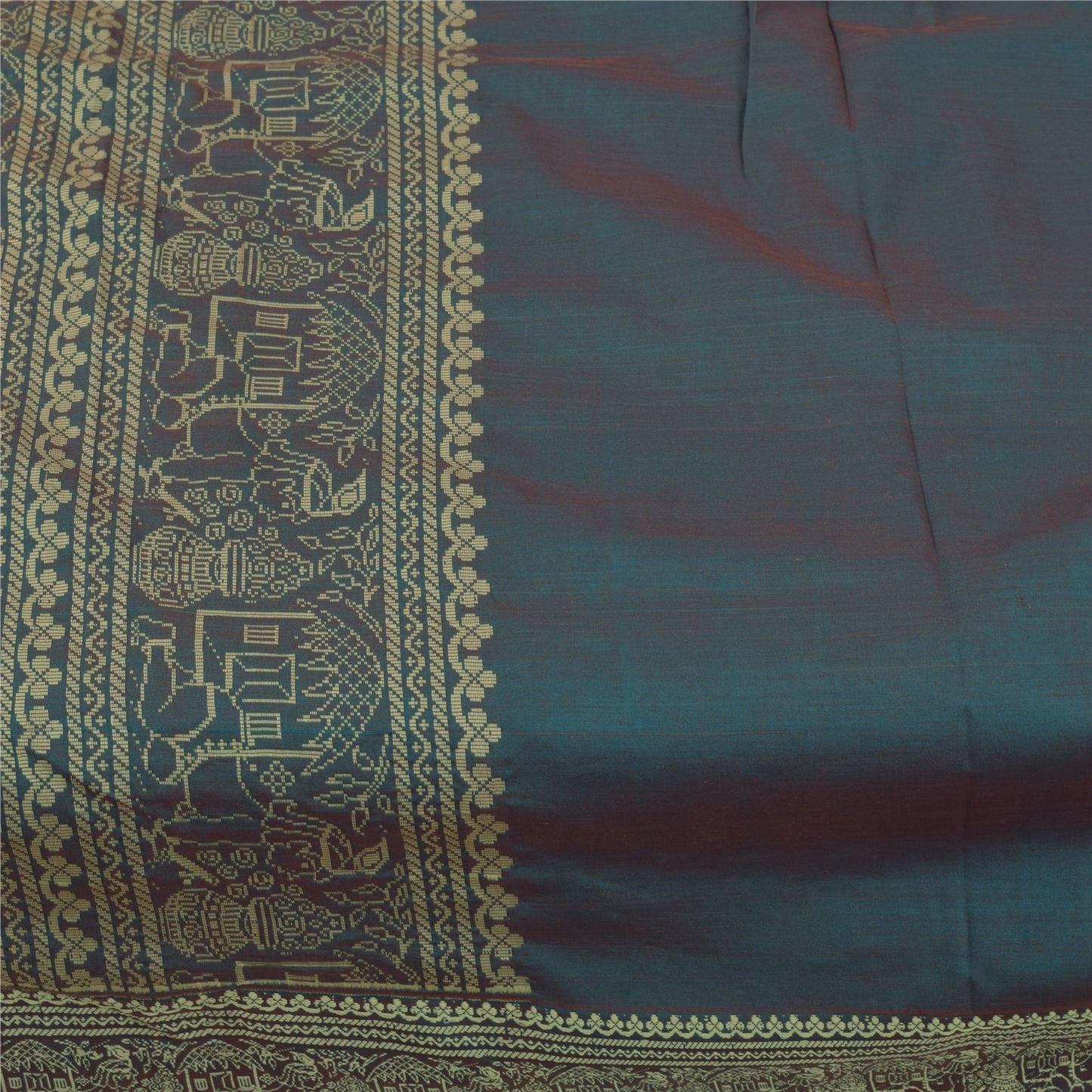 Sanskriti Vintage Sarees Blue Baluchari Woven BlendCotton Sari 5+yd Craft Fabric