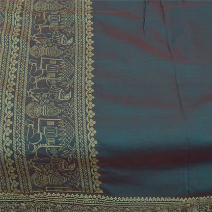 Sanskriti Vintage Sarees Blue Baluchari Woven BlendCotton Sari 5+yd Craft Fabric