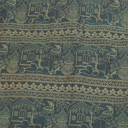 Sanskriti Vintage Sarees Blue Baluchari Woven BlendCotton Sari 5+yd Craft Fabric