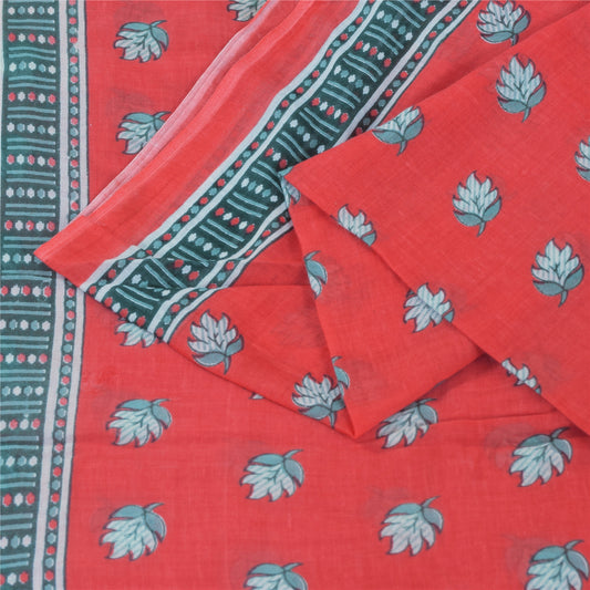 Sanskriti Vintage Sarees Indian Coral Pink Pure Cotton Print Sari Craft Fabric