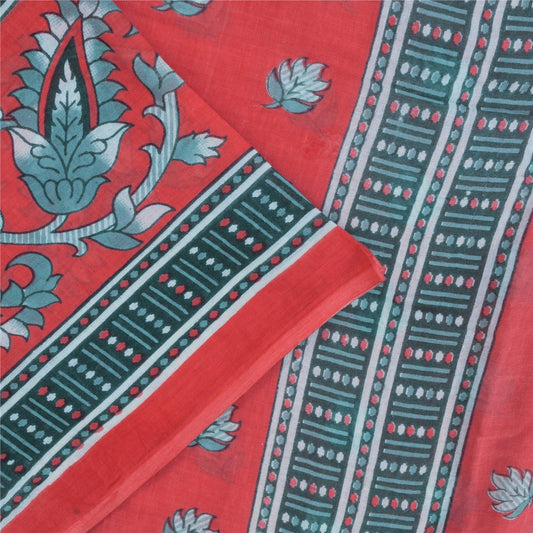 Sanskriti Vintage Sarees Indian Coral Pink Pure Cotton Print Sari Craft Fabric