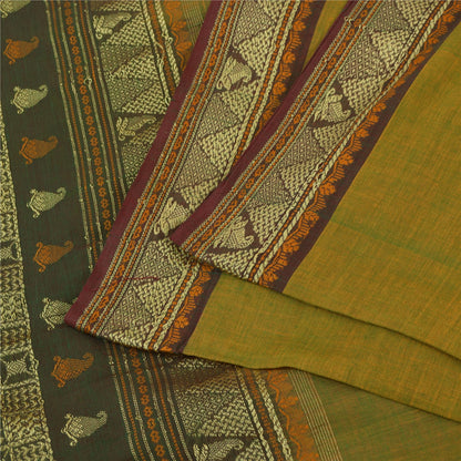 Sanskriti Vintage Sarees Green 100% Pure Cotton Hand Woven 5+yd Craft Fabric
