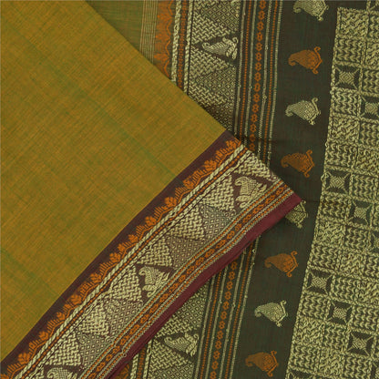 Sanskriti Vintage Sarees Green 100% Pure Cotton Hand Woven 5+yd Craft Fabric