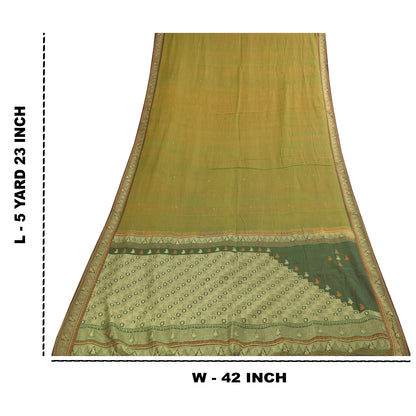 Sanskriti Vintage Sarees Green 100% Pure Cotton Hand Woven 5+yd Craft Fabric