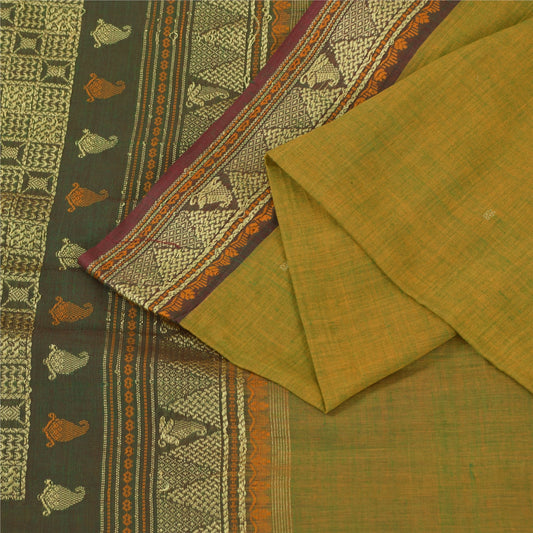 Sanskriti Vintage Sarees Green 100% Pure Cotton Hand Woven 5+yd Craft Fabric
