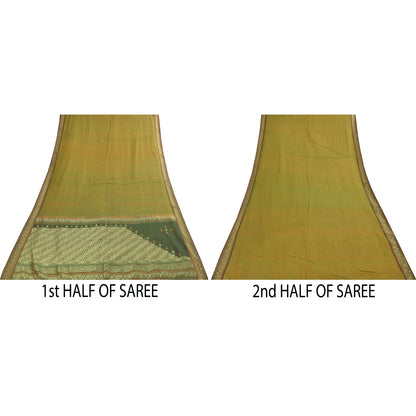 Sanskriti Vintage Sarees Green 100% Pure Cotton Hand Woven 5+yd Craft Fabric