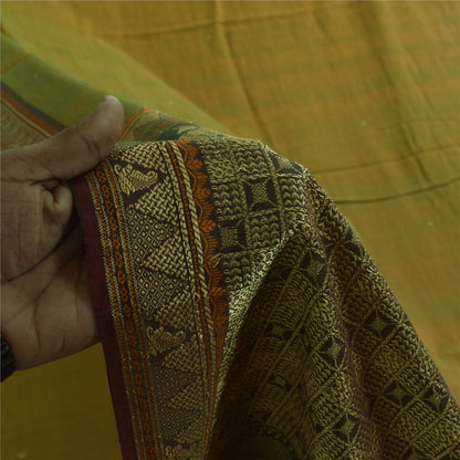 Sanskriti Vintage Sarees Green 100% Pure Cotton Hand Woven 5+yd Craft Fabric