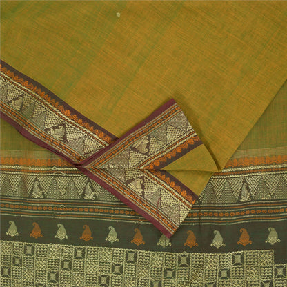 Sanskriti Vintage Sarees Green 100% Pure Cotton Hand Woven 5+yd Craft Fabric