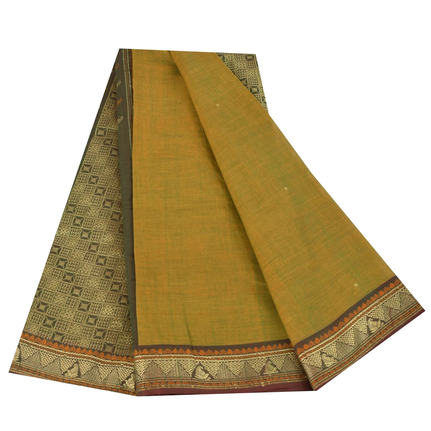 Sanskriti Vintage Sarees Green 100% Pure Cotton Hand Woven 5+yd Craft Fabric