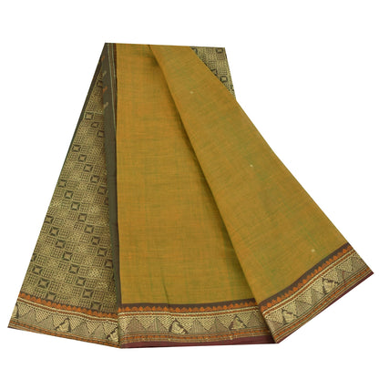 Sanskriti Vintage Sarees Green 100% Pure Cotton Hand Woven 5+yd Craft Fabric