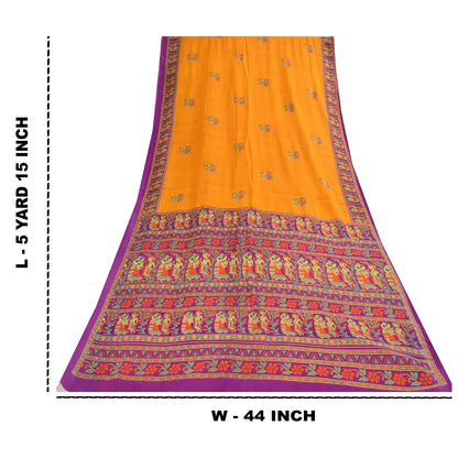 Sanskriti Vintage Sarier Gul Ren Bomuld Mennesketrykt Sari 5+ yard Håndværksstof