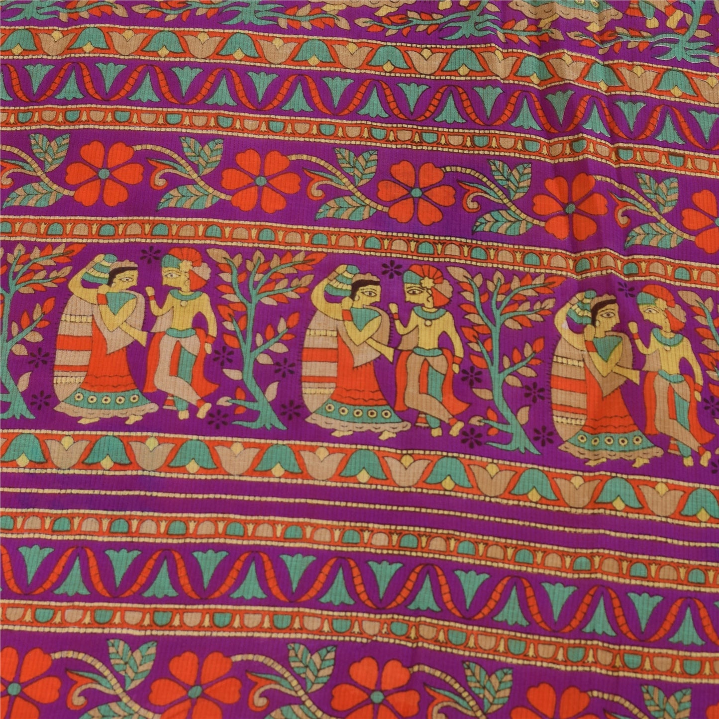 Sanskriti Vintage Sarier Gul Ren Bomuld Mennesketrykt Sari 5+ yard Håndværksstof