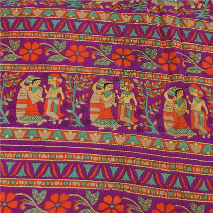 Sanskriti Vintage Sarier Gul Ren Bomuld Mennesketrykt Sari 5+ yard Håndværksstof