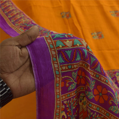 Sanskriti Vintage Sarier Gul Ren Bomuld Mennesketrykt Sari 5+ yard Håndværksstof