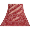 Sanskriti Vintage Sarees Red Batik Work Peacock Pure Cotton Sari 5+yd Fabric