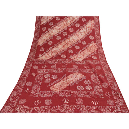 Sanskriti Vintage Sarees Red Batik Work Peacock Pure Cotton Sari 5+yd Fabric