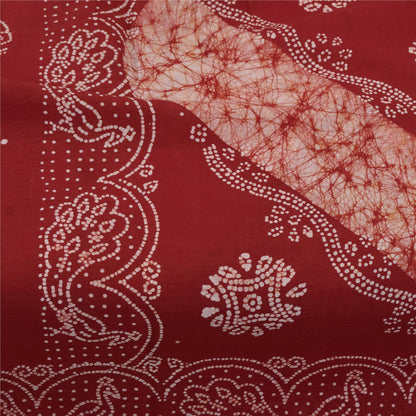 Sanskriti Vintage Sarees Red Batik Work Peacock Pure Cotton Sari 5+yd Fabric