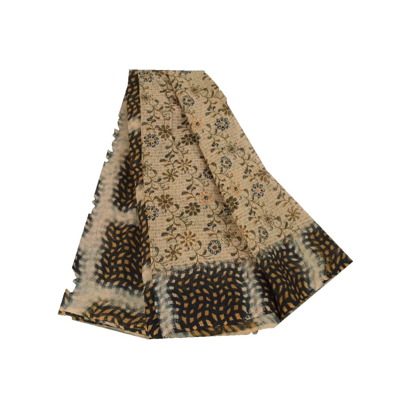 Sanskriti Vintage Sarees Indian Cream Pure Cotton Printed Sari 5+yd Craft Fabric