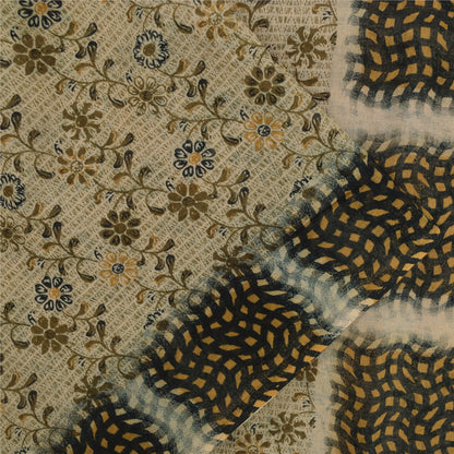 Sanskriti Vintage Sarees Indian Cream Pure Cotton Printed Sari 5+yd Craft Fabric