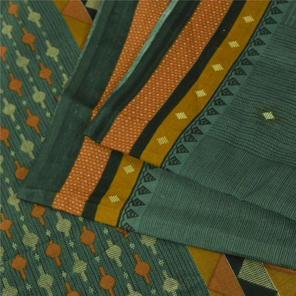 Sanskriti Vintage Sarees Indian Green Pure Cotton Printed Sari 5+yd Craft Fabric