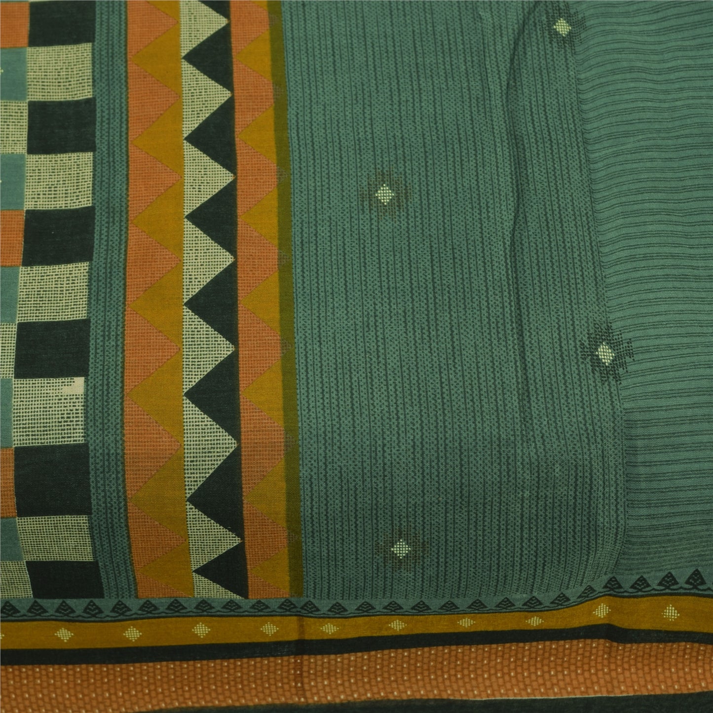 Sanskriti Vintage Sarees Indian Green Pure Cotton Printed Sari 5+yd Craft Fabric