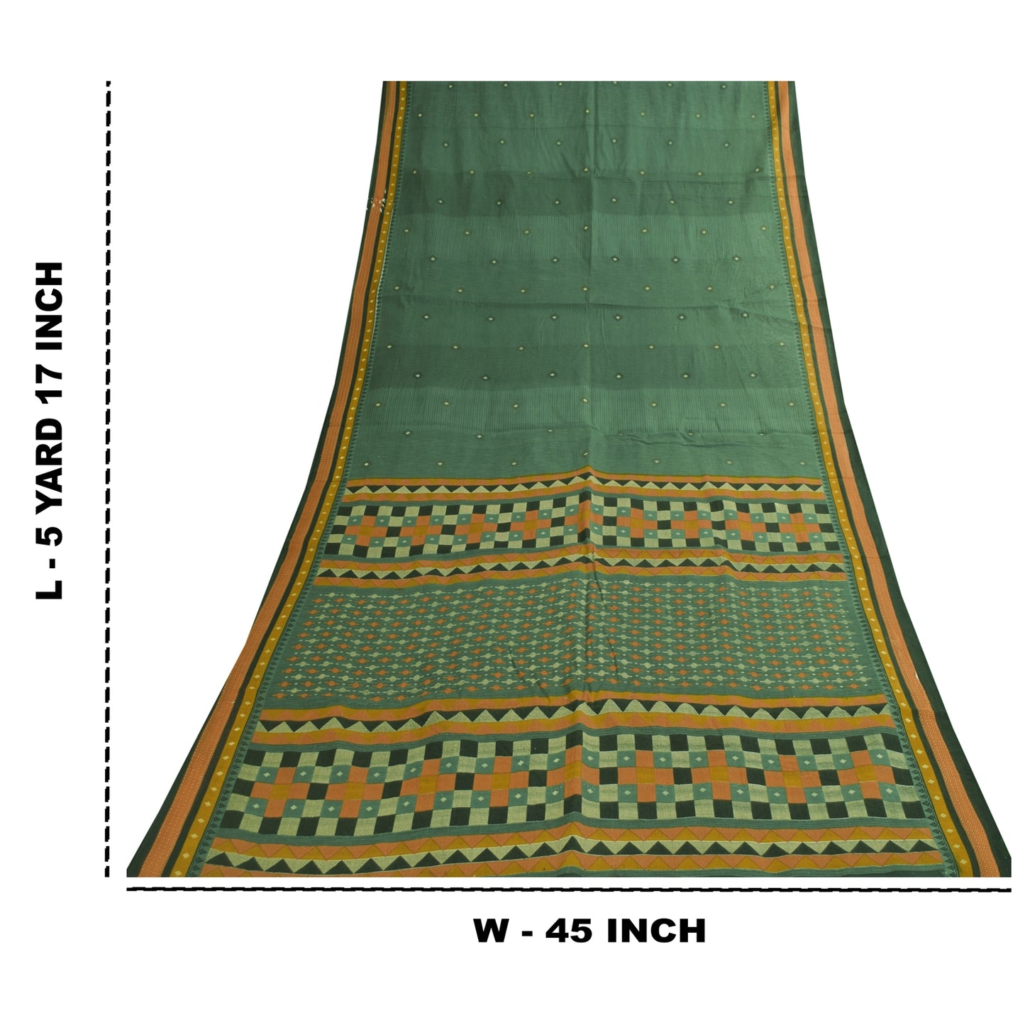 Sanskriti Vintage Sarees Indian Green Pure Cotton Printed Sari 5+yd Craft Fabric