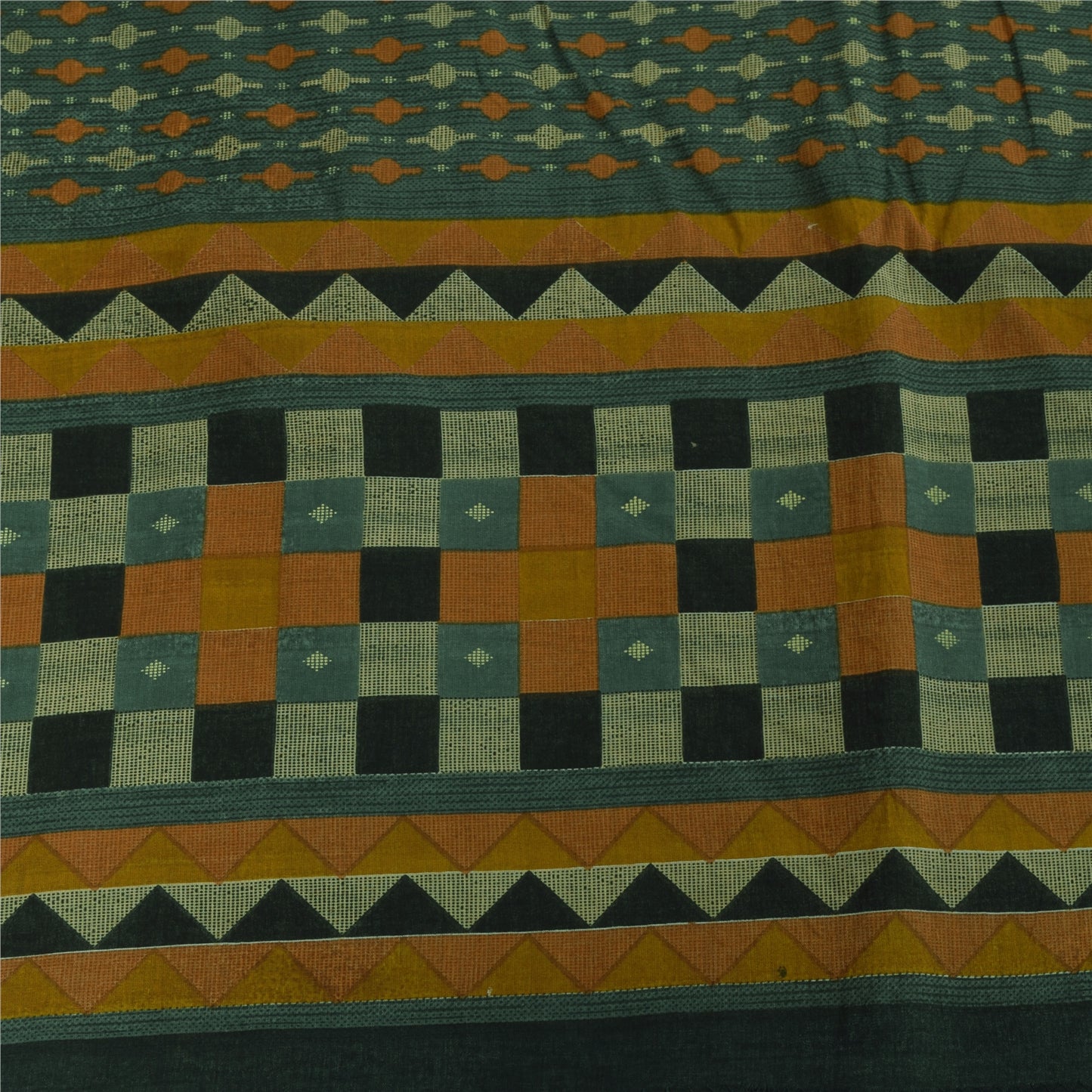 Sanskriti Vintage Sarees Indian Green Pure Cotton Printed Sari 5+yd Craft Fabric