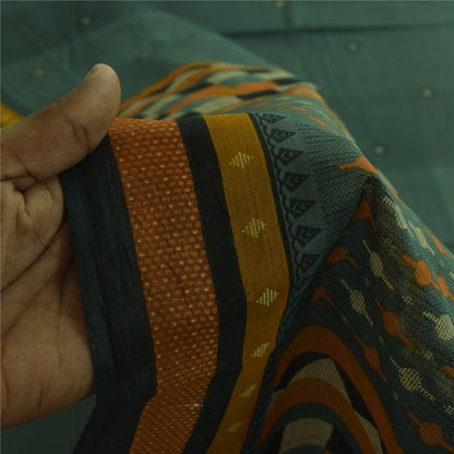 Sanskriti Vintage Sarees Indian Green Pure Cotton Printed Sari 5+yd Craft Fabric