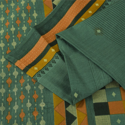 Sanskriti Vintage Sarees Indian Green Pure Cotton Printed Sari 5+yd Craft Fabric