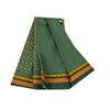 Sanskriti Vintage Sarees Indian Green Pure Cotton Printed Sari 5+yd Craft Fabric
