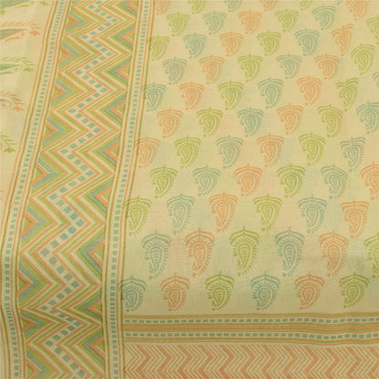 Sanskriti Vintage Sarees Indian Cream Pure Cotton Printed Sari 5+yd Craft Fabric