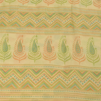 Sanskriti Vintage Sarees Indian Cream Pure Cotton Printed Sari 5+yd Craft Fabric