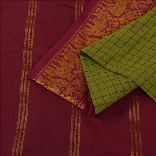 Sanskriti Vintage Sarees Green Pure Cotton Printed & Zari Woven 5+ydCraft Fabric
