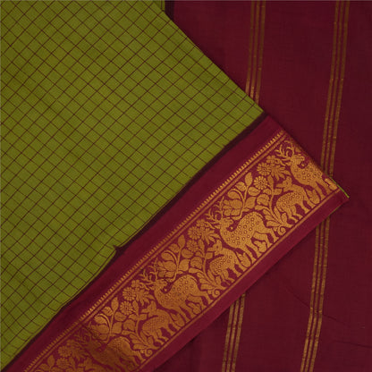 Sanskriti Vintage Sarees Green Pure Cotton Printed & Zari Woven 5+ydCraft Fabric