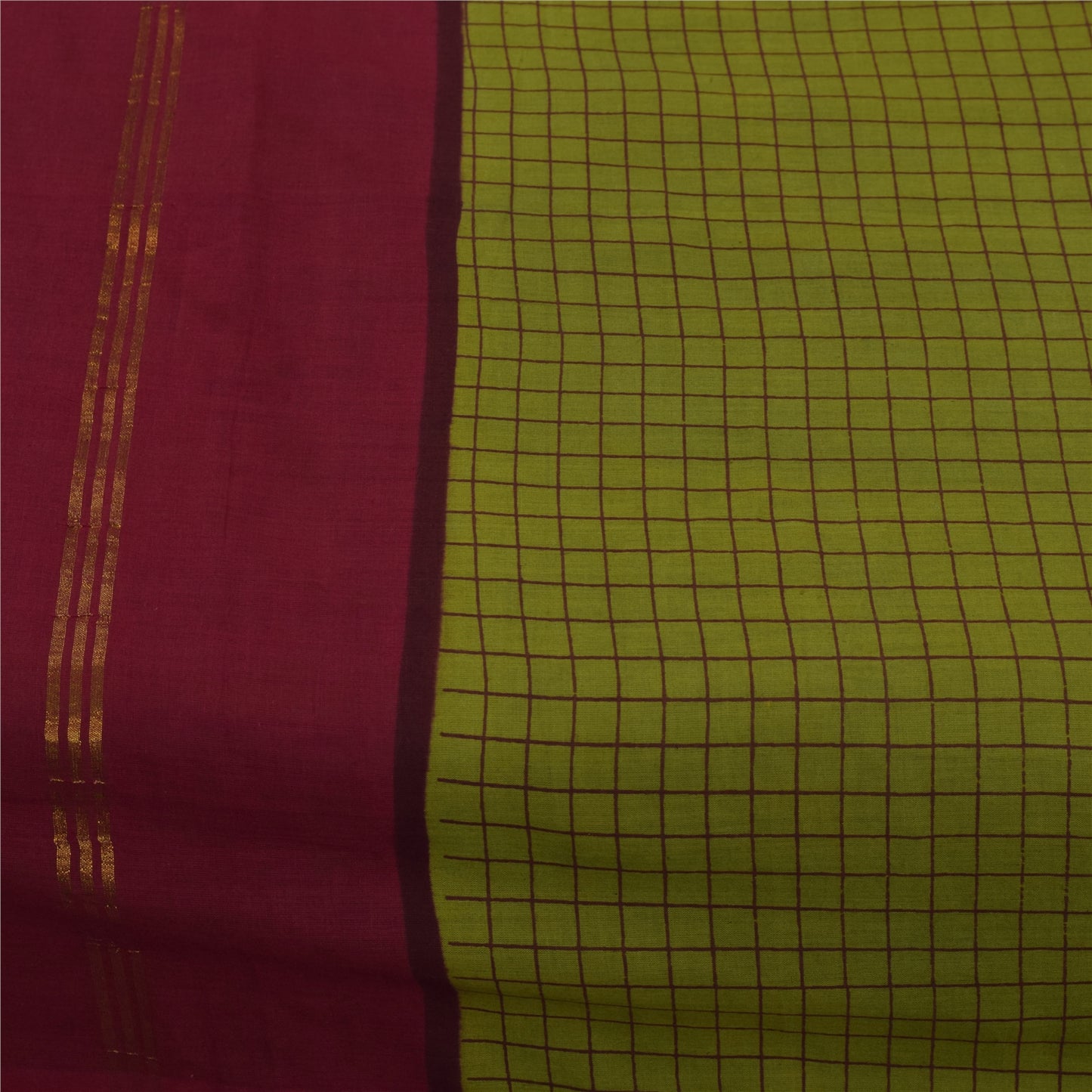 Sanskriti Vintage Sarees Green Pure Cotton Printed & Zari Woven 5+ydCraft Fabric