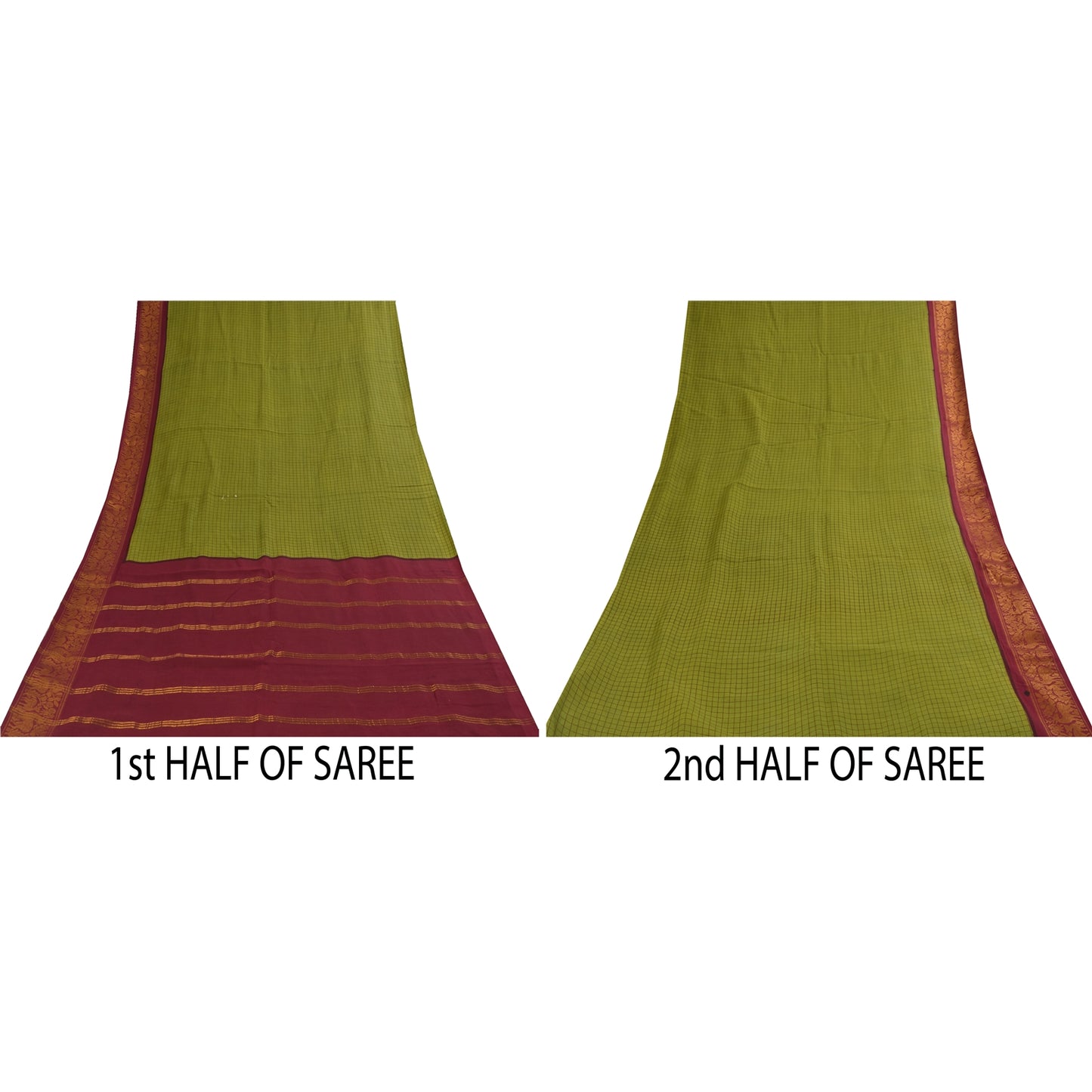 Sanskriti Vintage Sarees Green Pure Cotton Printed & Zari Woven 5+ydCraft Fabric