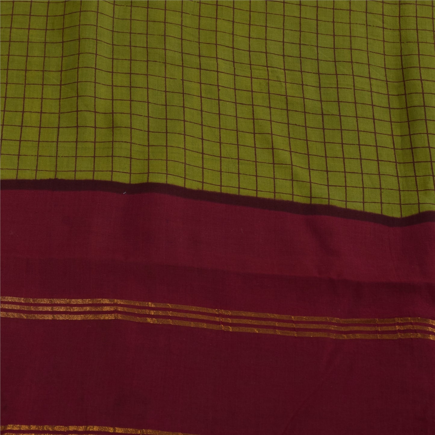 Sanskriti Vintage Sarees Green Pure Cotton Printed & Zari Woven 5+ydCraft Fabric