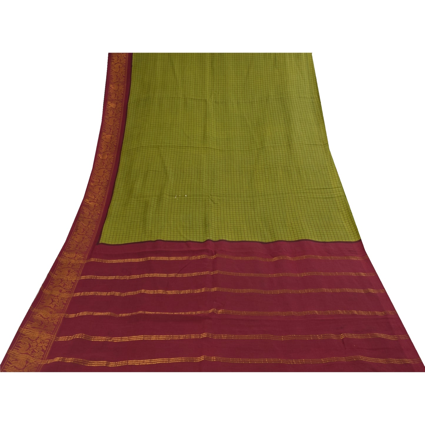 Sanskriti Vintage Sarees Green Pure Cotton Printed & Zari Woven 5+ydCraft Fabric