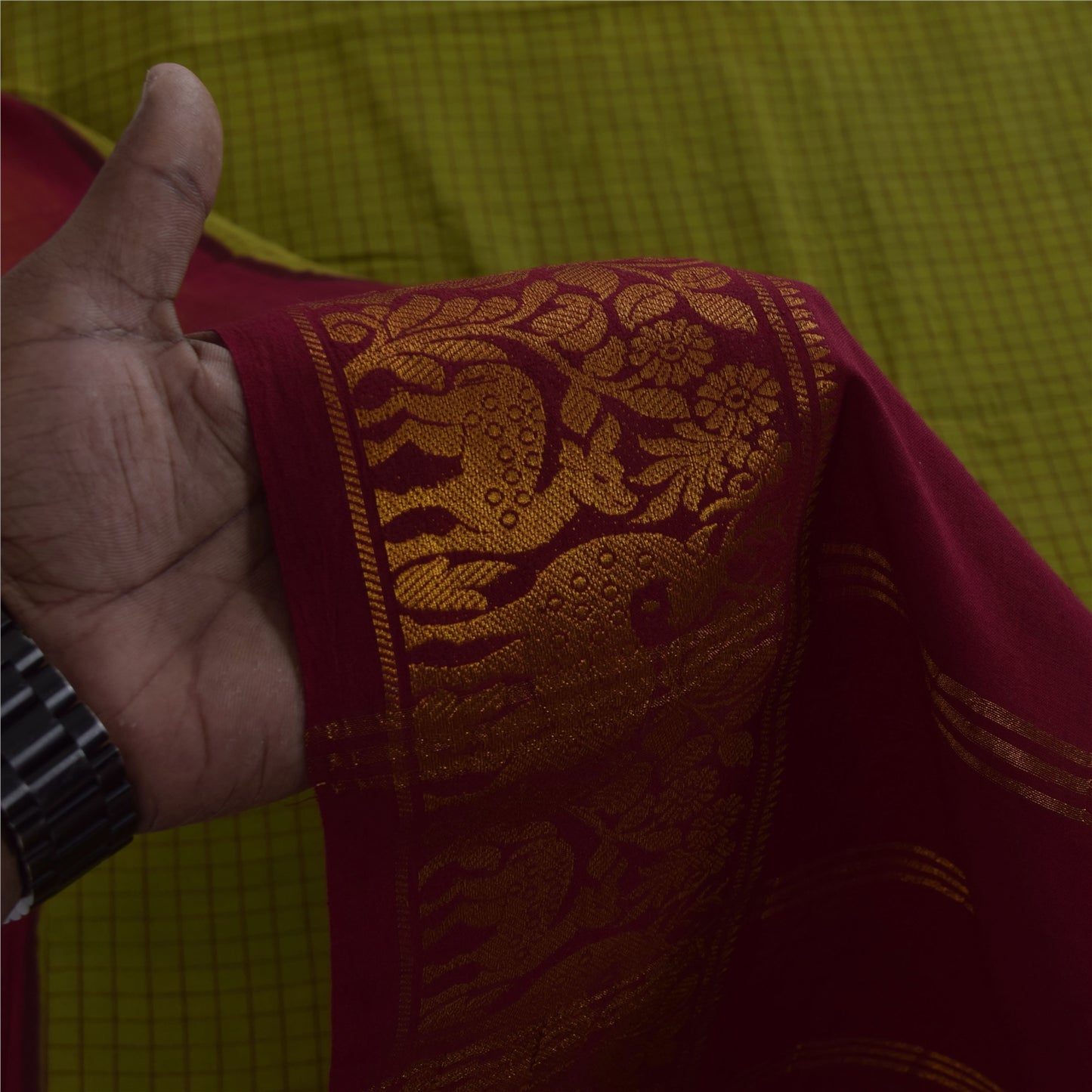 Sanskriti Vintage Sarees Green Pure Cotton Printed & Zari Woven 5+ydCraft Fabric