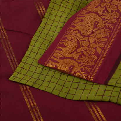Sanskriti Vintage Sarees Green Pure Cotton Printed & Zari Woven 5+ydCraft Fabric