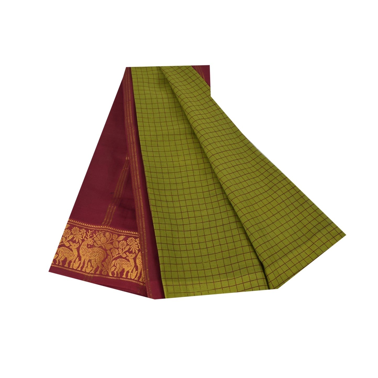 Sanskriti Vintage Sarees Green Pure Cotton Printed & Zari Woven 5+ydCraft Fabric