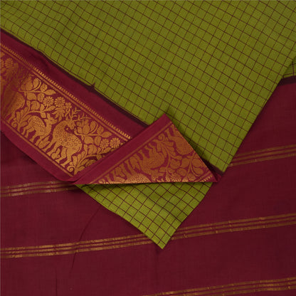 Sanskriti Vintage Sarees Green Pure Cotton Printed & Zari Woven 5+ydCraft Fabric