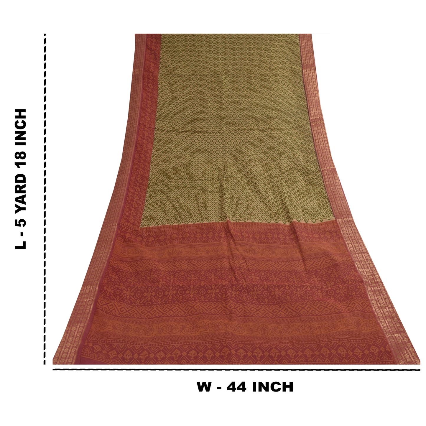 Sanskriti Vintage Sarees Green & Red Zari Border Pure Cotton Printed Sari Fabric