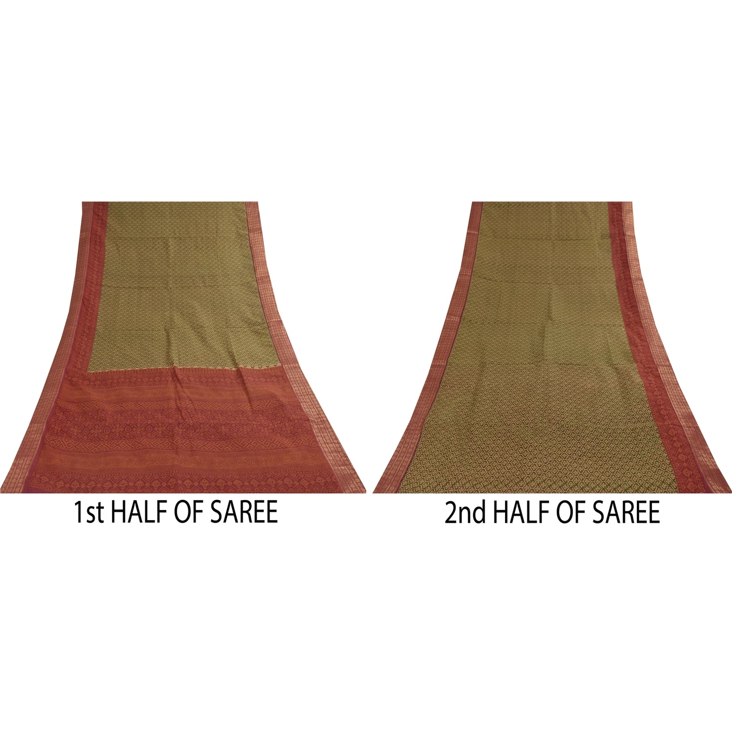 Sanskriti Vintage Sarees Green & Red Zari Border Pure Cotton Printed Sari Fabric