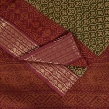 Sanskriti Vintage Sarees Green & Red Zari Border Pure Cotton Printed Sari Fabric