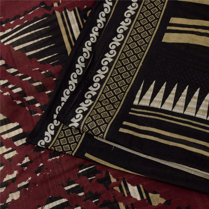 Sanskriti Vintage Sarees Indian Black Pure Cotton Printed Sari 5+yd Craft Fabric