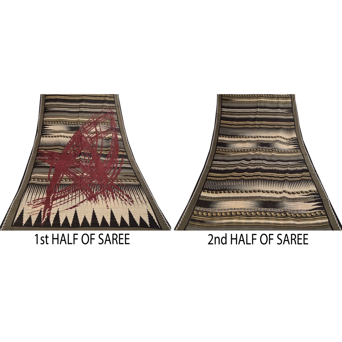 Sanskriti Vintage Sarees Indian Black Pure Cotton Printed Sari 5+yd Craft Fabric